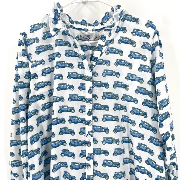 Le Bazar Coastal NWOT VTG Antique Automobile Car Print Cotton Ruffle Dress - Picture 4 of 7